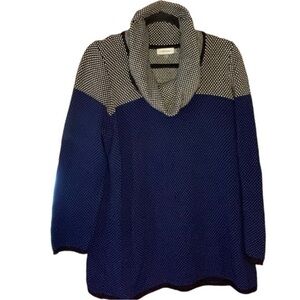 Calvin Klein Ladies Long Sleeve Cowl Neck Blouce Knit Sweater Blue Black Size 1X